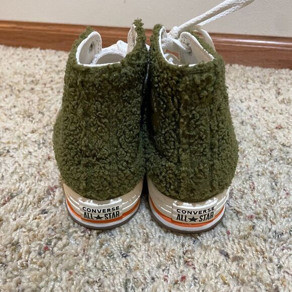 Converse Y4.5/W6.5 Sherpa EVA Platform High Top Sneakers Dark Moss Bold Mandarin - Picture 6 of 16